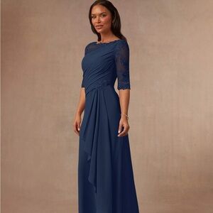 AZAZIE DIONYSUS mother of bride 
Dark Navy A-Line Boatneck Lace Chiffon …